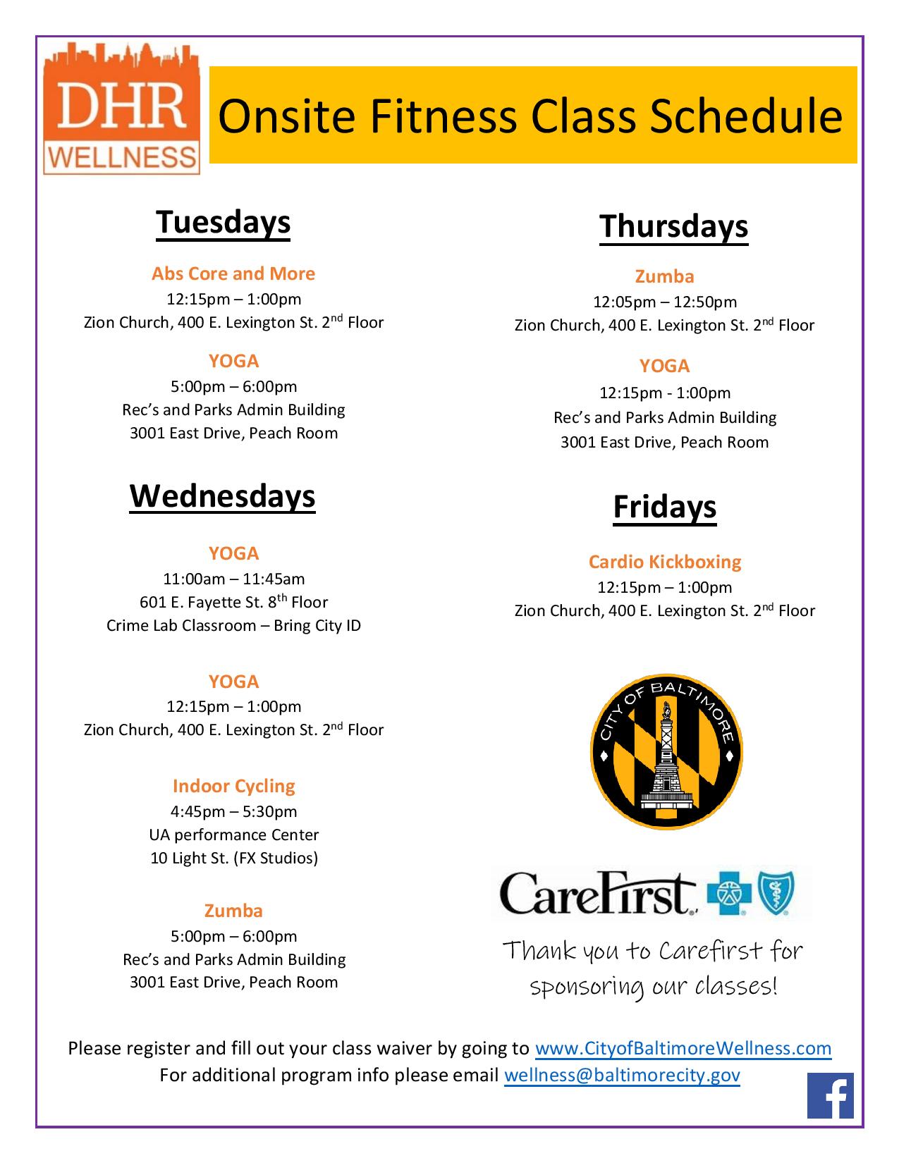 Flyer for Onsite Fitness Classes